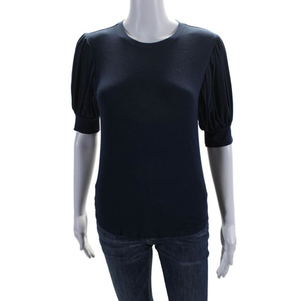 Frame Womens Solid Short Puff Sleeve Crewneck Blo… - image 1